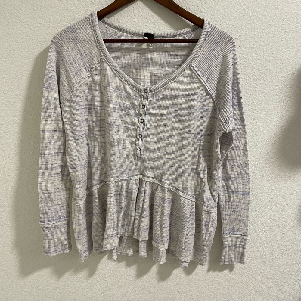 Free people we the free peplum Heathered light blue Long Sleeve Blouse - as is